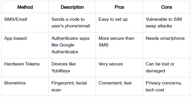 Comparison of Authentication Methods